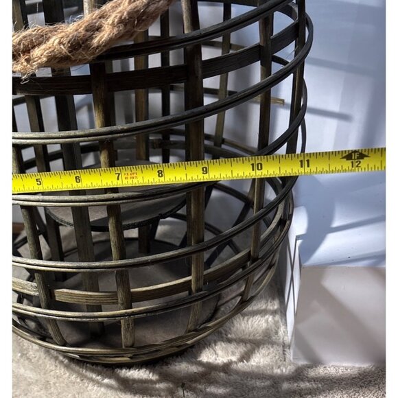 Rustic Wood Lantern Cage With Rope Handle 15.75” Tall - Picture 6 of 8